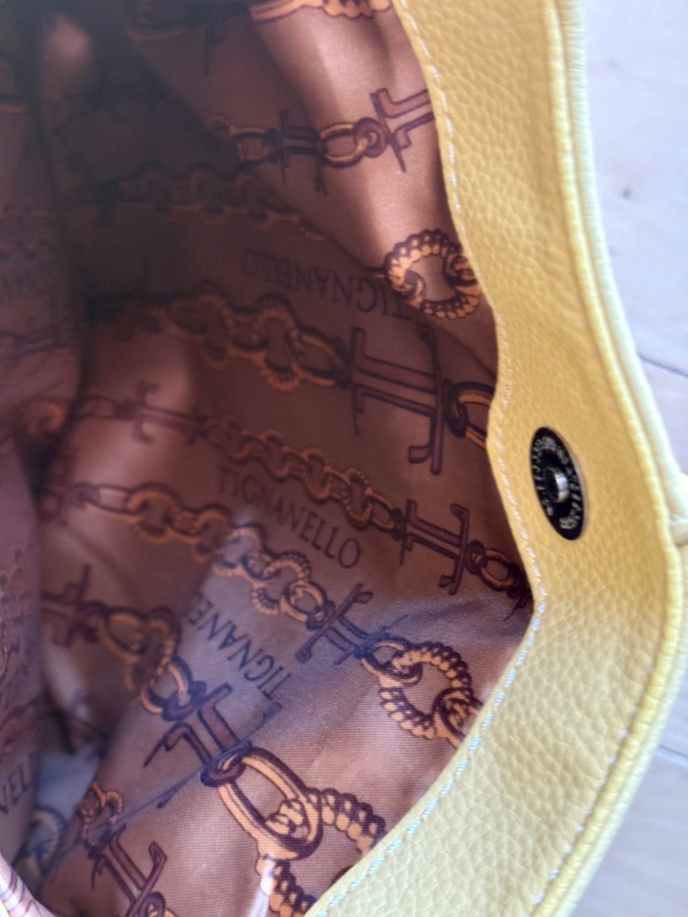 Tignanello Butter Yellow Pebble Leather Triple Entry Shoulder Bag - Picture 3 of 13